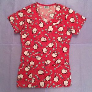 WS Gear Holiday Penguins Scrub Top Size Small